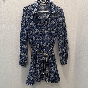 Zara Blue and White Patterned Mini Dress